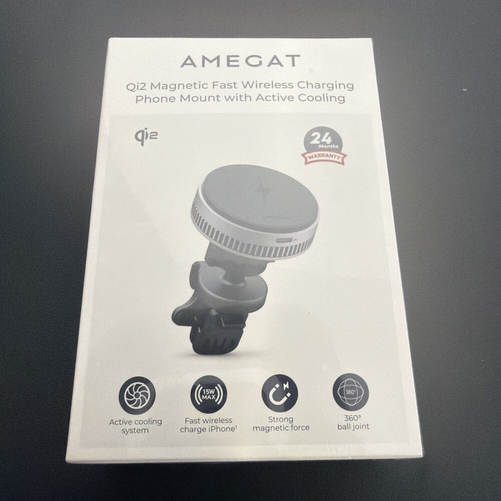 AMEGAT HDQ1011 Qi2 15W Magnetic Wireless Car Charger Mount Active Cooling
